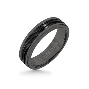 Triton 6MM Black Tungsten Carbide Ring - Wave Black Titanium Insert with Round Edge