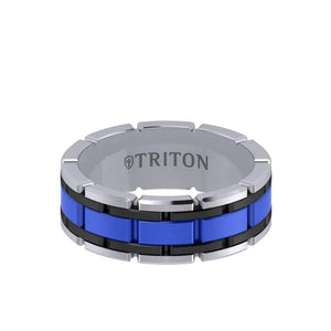 Triton 8MM Tungsten Carbide Ring - Ceramic Center Stitch Design