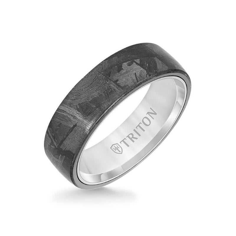 Triton 7MM Tungsten Carbide Ring - Meteorite Low Dome and Flat Edge