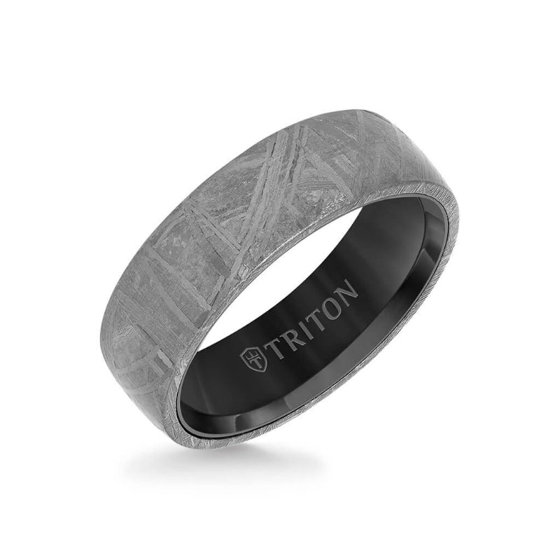 Triton 7MM Tungsten Carbide Ring - Meteorite Low Dome and Flat Edge