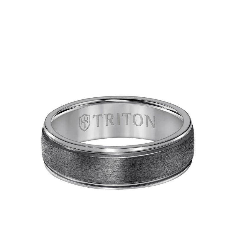 Triton 7MM Tantalum Ring - Crystalline Finish Dome with Edge Lines