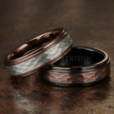 Triton 7MM Espresso Tungsten Carbide Ring - Hammered Center and Step Edge