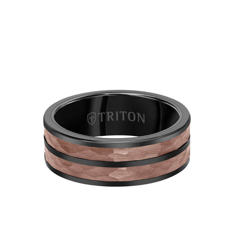 Triton 8MM Espresso Tungsten Carbide Ring - Hammered Split Center