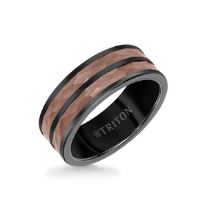 Triton 8MM Espresso Tungsten Carbide Ring - Hammered Split Center