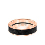 Triton 7MM 14K Gold Ring + Forged Carbon - Channel Center & Bevel Edge