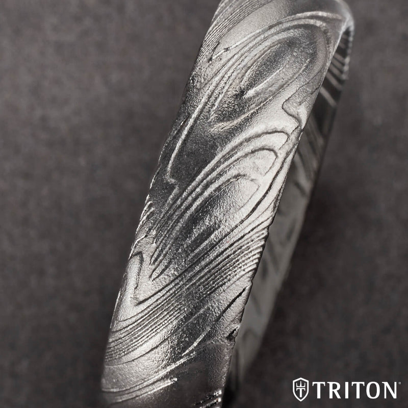 Triton 6MM Solid Damascus Steel Ring - Dome Profile