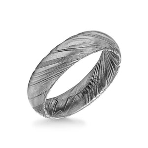 Triton 6MM Solid Damascus Steel Ring - Dome Profile