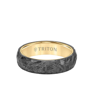 Triton 6MM Meteorite Ring With Hammered Meteorite Edge To Edge