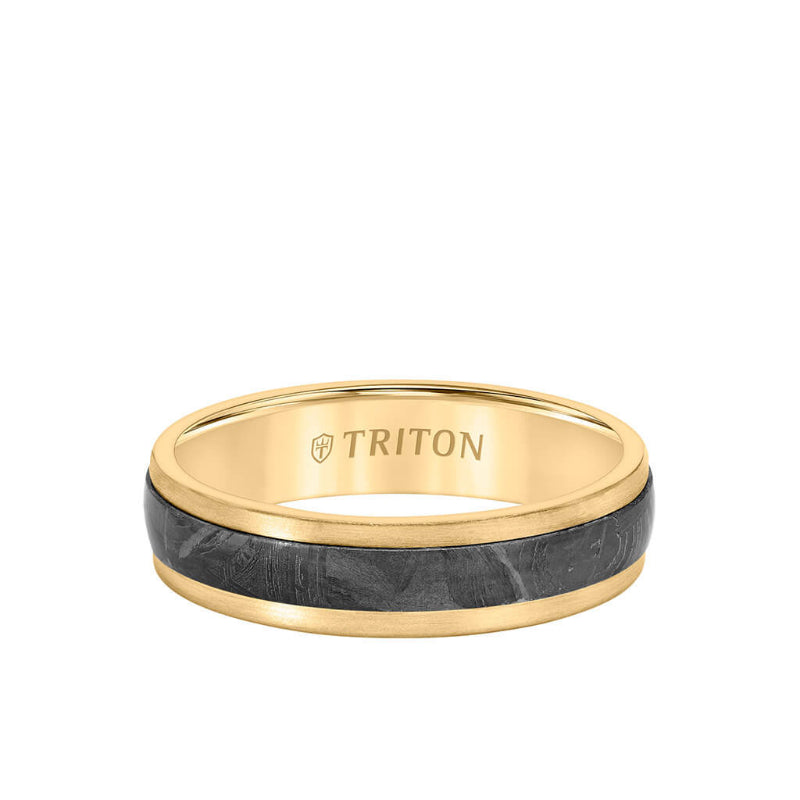 Triton 5.5MM Meteorite +14K Gold Ring - Flat Profile with Step Edge