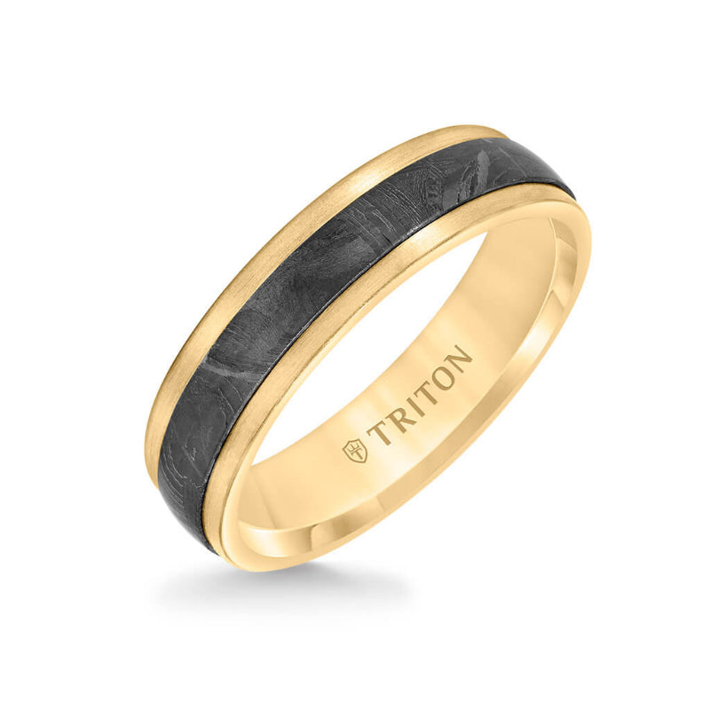 Triton 5.5MM Meteorite +14K Gold Ring - Flat Profile with Step Edge