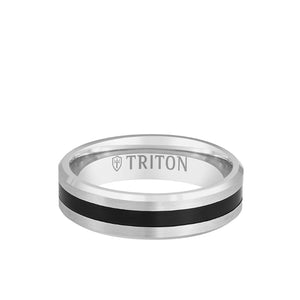 Triton 6MM 14k Gold Ring + Black Titanium Thin Flat Inlay with Bevel Edge