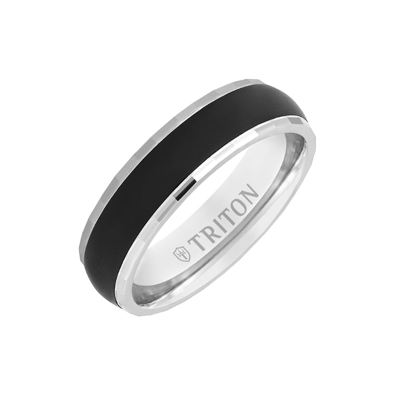 Triton 6MM 14k Gold Ring + Black Titanium Inlay with Dome Profile and Faceted Edge