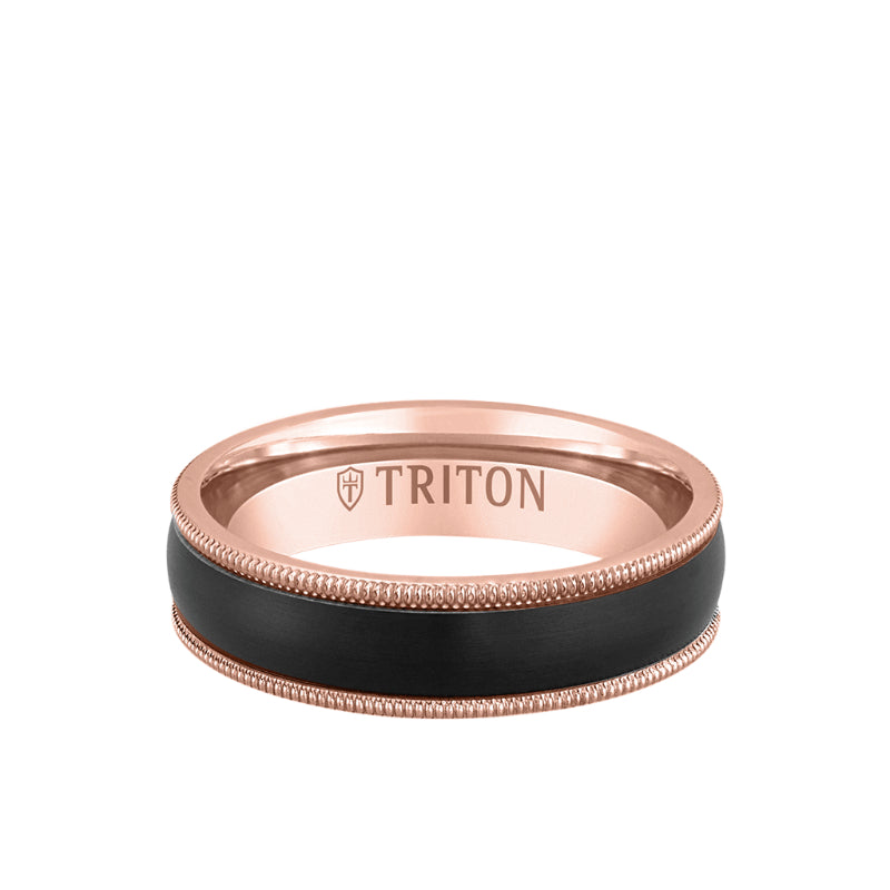 Triton 6MM 14k Gold Ring + Black Titanium Inlay with Milgrain Edge