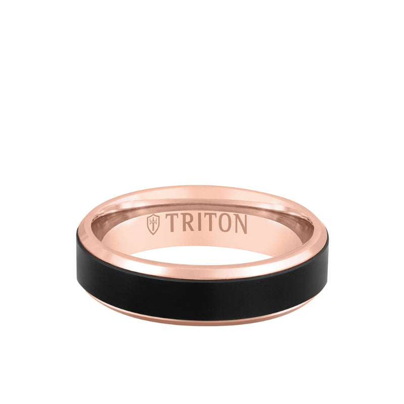 Triton 6MM 14k Gold Ring + Black Titanium Wide Inlay with Bevel Edge