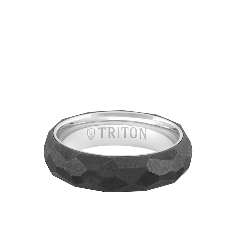 Triton 6MM 14k Gold Ring + Black Titanium Inlay with Faceted Profile and Bevel Edge