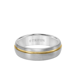 Triton 6.5MM Tungsten Carbide Ring with Two-Tone Asymmetrical Design and Brushed Finish