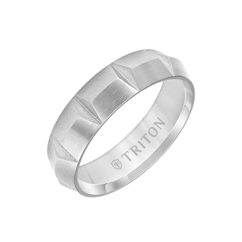 Triton 6MM Titanium Carved Ring with Brushed Finish