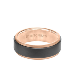 Triton 8MM Tungsten RAW+ 18K Matte Gold Ring - Sandblasted Center and Step Edge