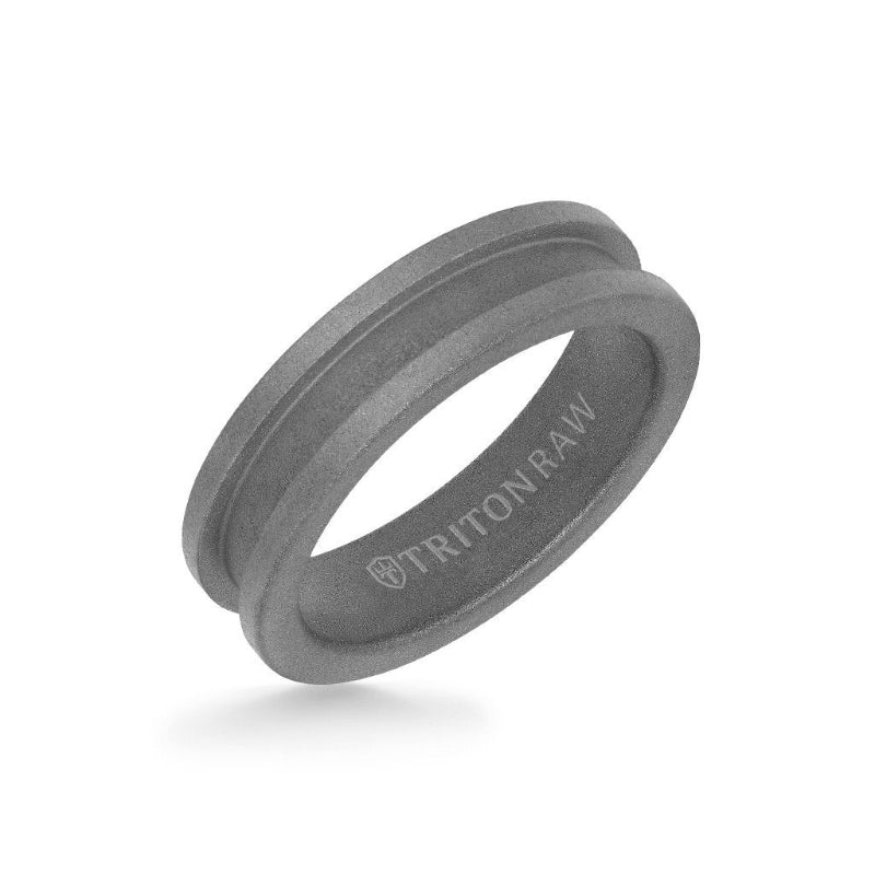 Triton 6MM Tungsten RAW Ring - Sandblasted Matte Finish and Slot Profile