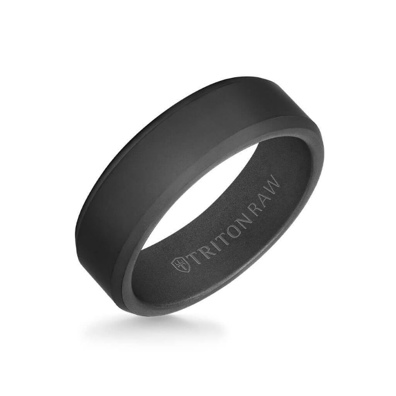 Triton 7MM Tungsten RAW Black DLC Ring - Matte Finish and Bevel Edge