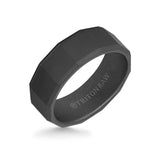 Triton 8MM Tungsten RAW Black DLC Ring - Faceted Pattern with Bevel Edge