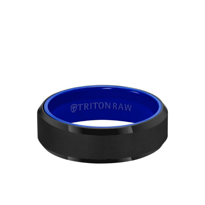 Triton 7MM Tungsten RAW Black DLC Ring - Ceramic Interior and Bevel Edge