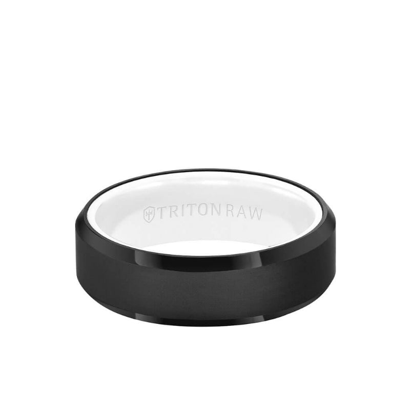 Triton 7MM Tungsten RAW Black DLC Ring - Ceramic Interior and Bevel Edge