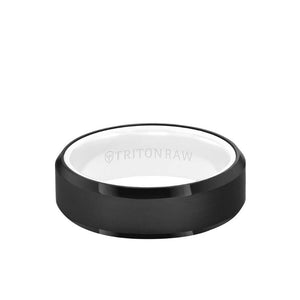 Triton 7MM Tungsten RAW Black DLC Ring - Ceramic Interior and Bevel Edge