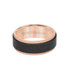 Triton 8MM Tungsten RAW Black DLC + 14K Rose Gold Ring - Flat Profile and Step Edge