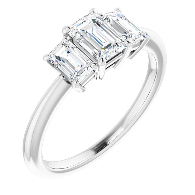 14K White 6x4 mm Emerald Cubic Zirconia & 1 1/5 CTW Diamond Engagement Ring
