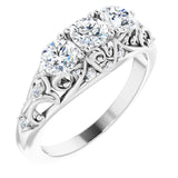 14K White 1 CTW Diamond Vintage-Inspired Three-Stone Anniversary Band