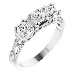 14K White 9/10 CTW Diamond Vintage-Inspired Three-Stone Anniversary Band