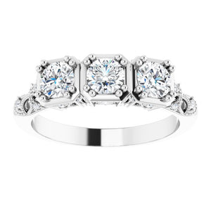 14K White 9/10 CTW Diamond Vintage-Inspired Three-Stone Anniversary Band