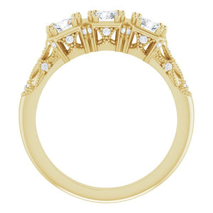 14K Yellow 9/10 CTW Diamond Vintage-Inspired Three-Stone Anniversary Band