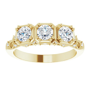 14K Yellow 9/10 CTW Diamond Vintage-Inspired Three-Stone Anniversary Band