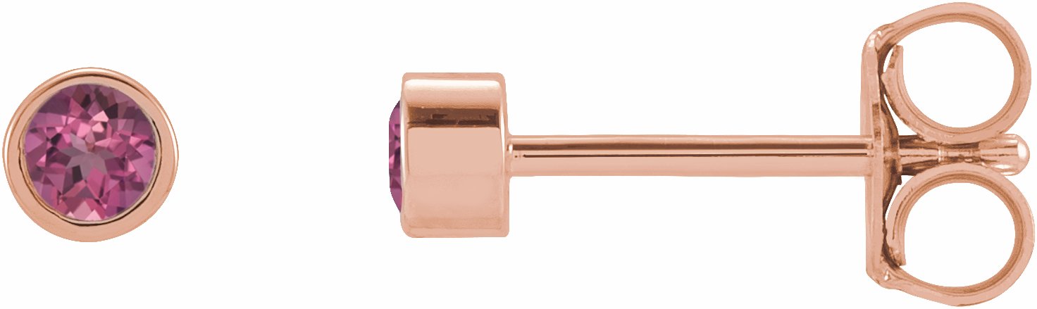 14K Rose 2.5 mm Round Pink Tourmaline Micro Stud Earrings