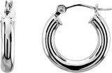 14K White 15 mm Tube Hoop Earrings