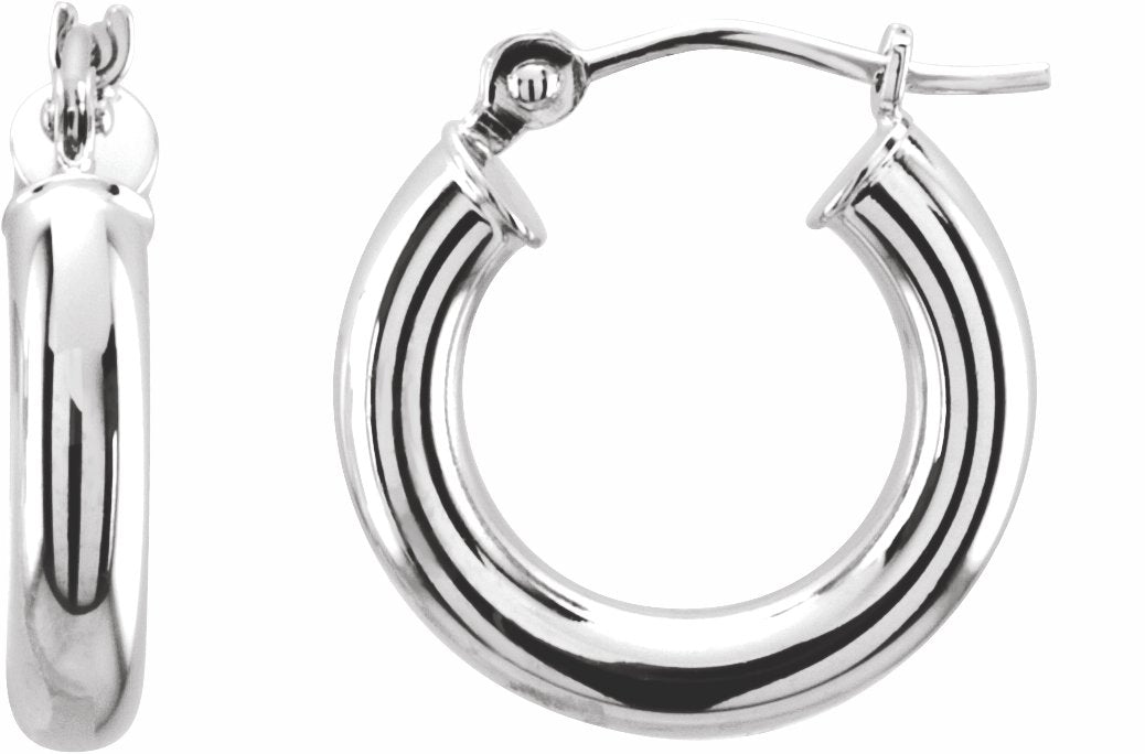 14K White 15 mm Tube Hoop Earrings