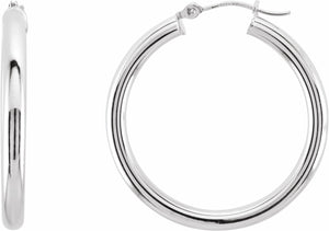 14K White 30 mm Tube Hoop Earrings