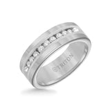 Triton 8MM Tungsten Diamond Ring - Channel Set Silver Satin Finish Inlay and Round Edge