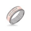 Triton 8MM Grey Tungsten Carbide Ring - White Diamonds 14K Rose Gold Insert with Round Edge