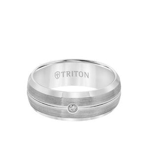 Triton 8MM Tungsten Diamond Ring - Brush Bright Finish and Bevel Edge