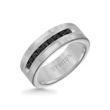 Triton 8MM Ring - Black Diamonds Silver Satin Finish and Round Edge