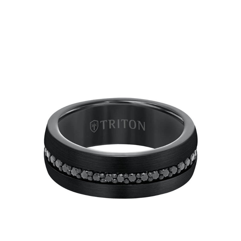 Triton 8MM Tungsten Sapphire Eternity Ring - Satin Bright Finish and Bevel Edge