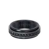 Triton 8MM Tungsten Carbide Ring - Stone Channel Set Silver Satin Finish