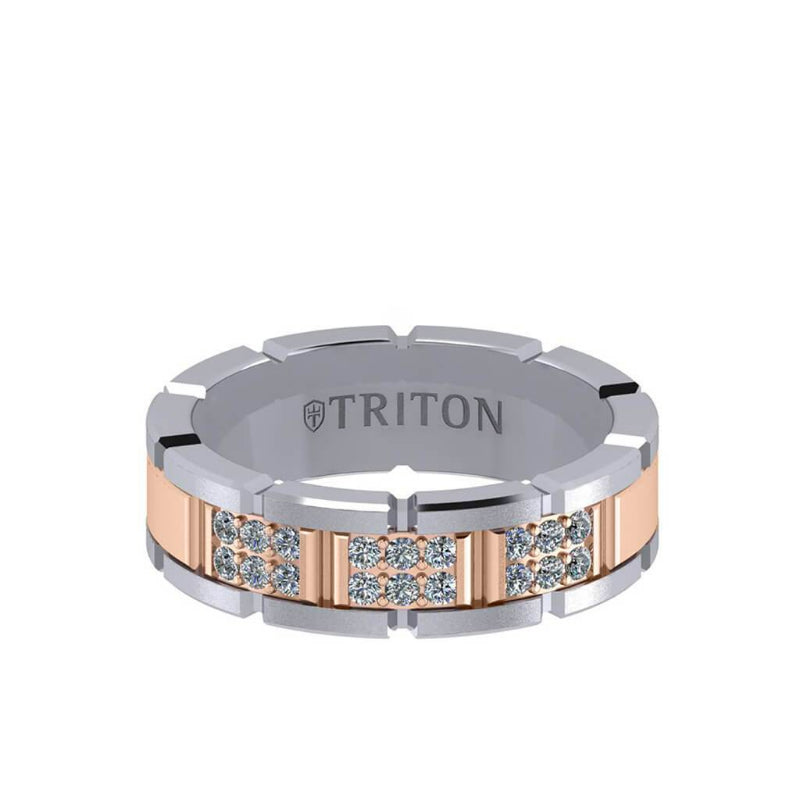 Triton 7MM 14K Gold Double Row Diamond Ring - T-Link Design