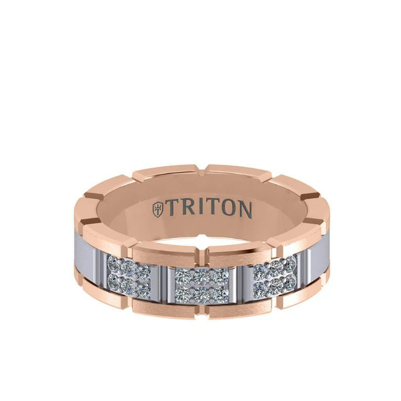 Triton 7MM 14K Gold Double Row Diamond Ring - T-Link Design