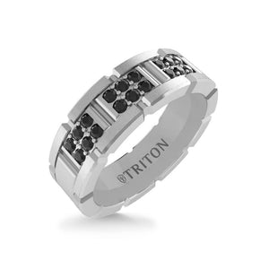 Triton 7MM 14K Gold Double Row Black Diamond Ring - T-Link Design