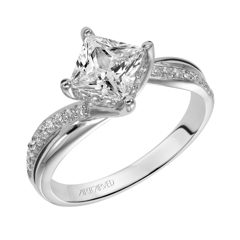 Artcarved Bridal Semi-Mounted with Side Stones Contemporary Twist Diamond Engagement Ring Stella 14K White Gold