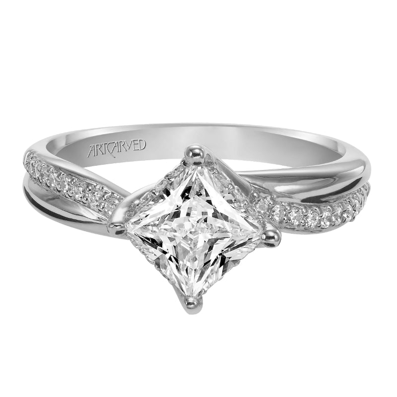 Artcarved Bridal Mounted with CZ Center Contemporary Twist Diamond Engagement Ring Stella 14K White Gold